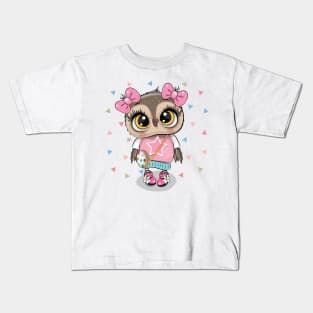 Cute little owl with bows and purse Kids T-Shirt